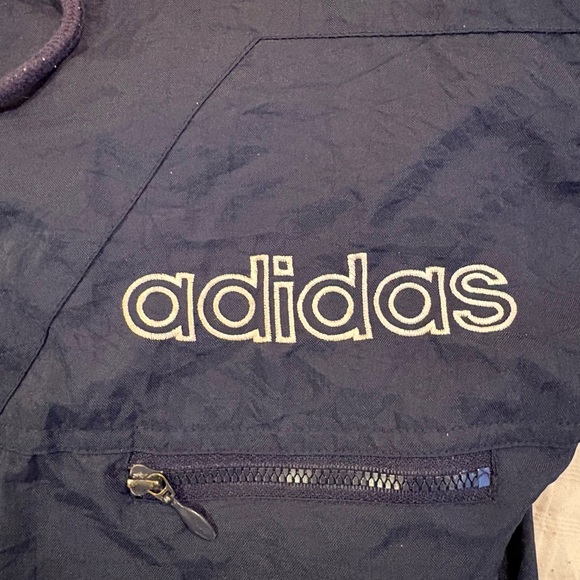Vintage 90s Adidas Classic Big Trefoil Logo Hooded Jacket Youth S VTG RARE Navy - Picture 7 of 7